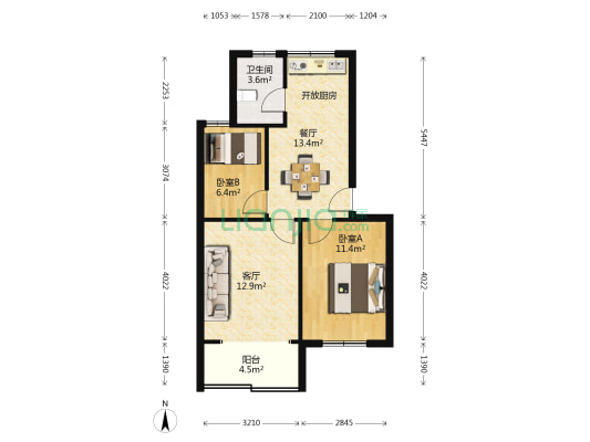 江海中路442号 2室2厅1卫 63平方