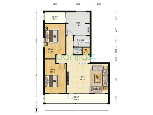 建设银行省分行家属院（自信路） 2室1厅2卫 80平方