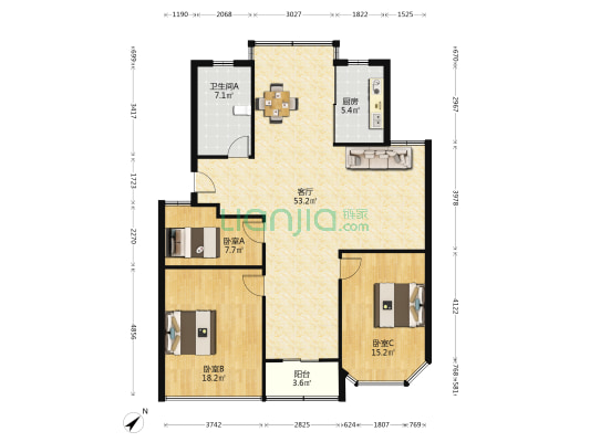 都市名苑 3室1厅1卫 128平方