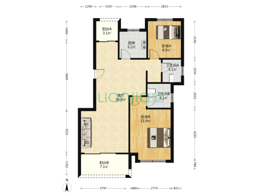 汇金豪苑 2室1厅2卫 100平方
