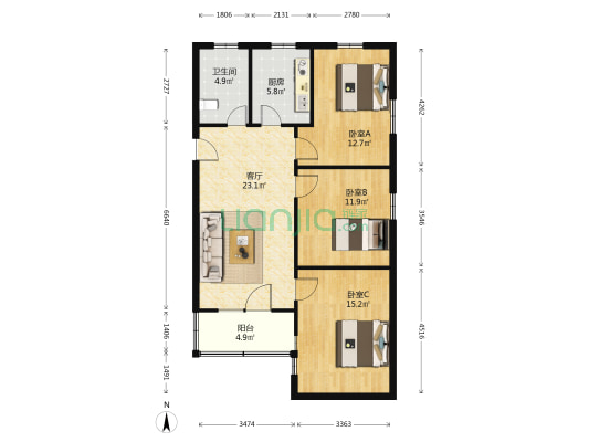 绣衣新村南区 3室1厅1卫 95平方