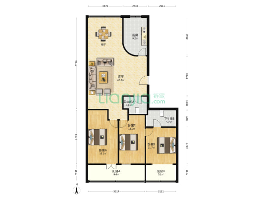 安兴综合楼 3室1厅2卫 152平方