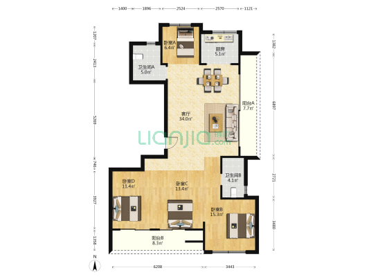 澜沁臻品府南区 4室1厅2卫 140平方
