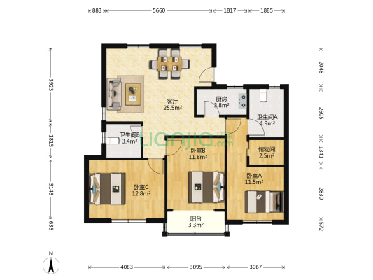 南洋广元公寓 3室1厅2卫 128平方