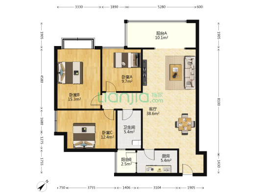 巨梁半岛 3室1厅1卫 106平方
