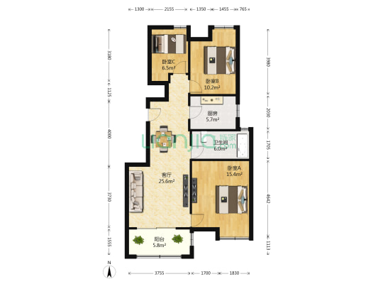 万科金域蓝湾 3室1厅1卫 94平方
