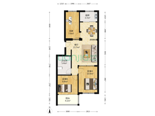 莱萌小区 3室1厅1卫 85平方