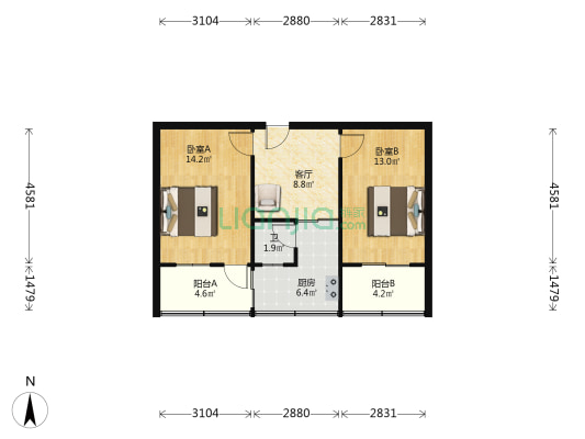 小北门24号院 2室1厅1卫 64平方