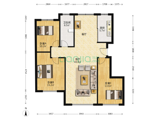 景泰园 3室1厅1卫 123平方