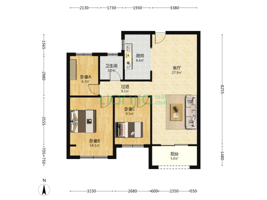 和枫雅苑 3室1厅1卫 102平方