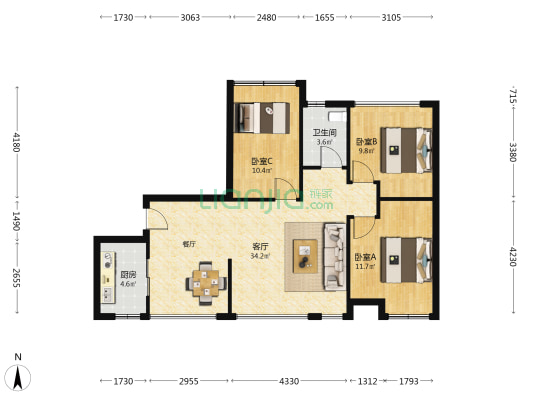 春天里 3室1厅1卫 89平方