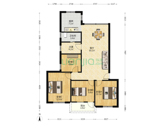 区外办旅游系统宿舍区 4室1厅1卫 102平方