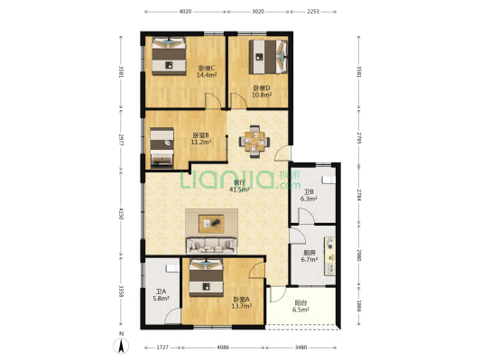 联兴楼 4室1厅2卫 142平方