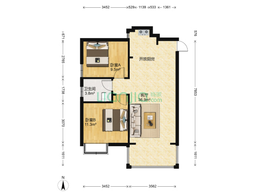 都市阳光 2室1厅1卫 83平方