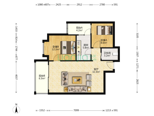 怡景园 2室1厅1卫 85平方