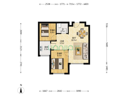 林隐天下四期 2室1厅1卫 55平方