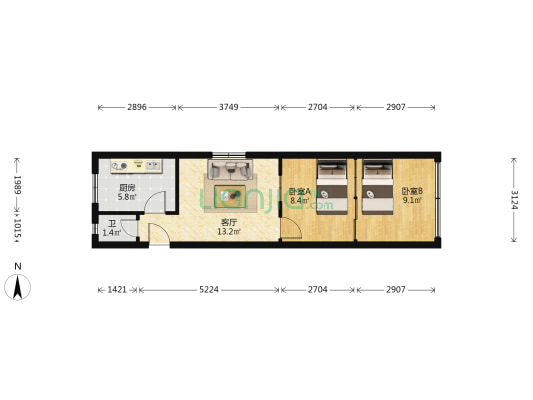 新华港社区（华亭街） 2室1厅1卫 42平方