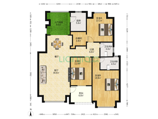 春晖秋实苑 3室1厅2卫 132平方