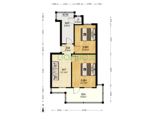 铁路工程小区 2室1厅1卫 49平方