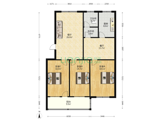 豪景花园 3室2厅2卫 138平方