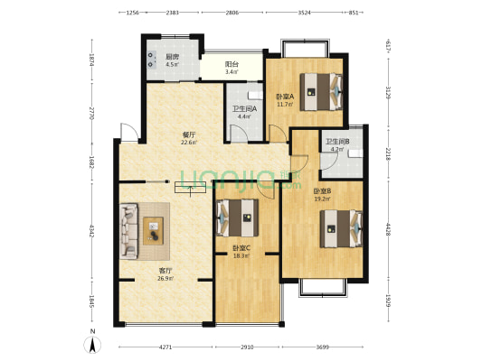 上城花庭 3室2厅2卫 115平方