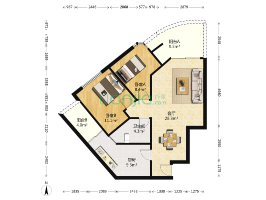隆天丽苑 2室1厅1卫 78平方