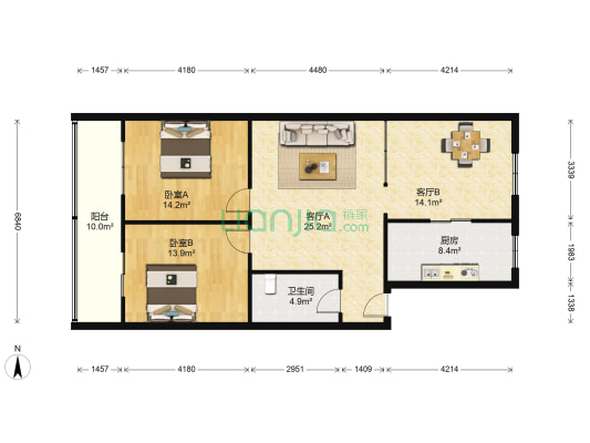 一建公司家属院 2室2厅1卫 105平方