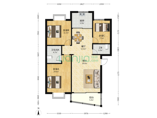 文翠园 3室2厅2卫 100平方