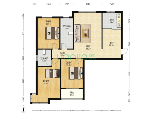 万浩金百合东区 3室2厅2卫 137平方