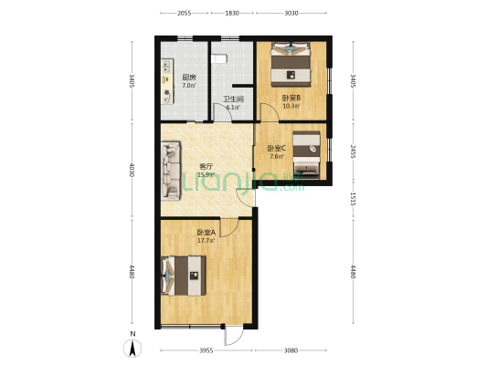 锦城小区 3室1厅1卫 89平方