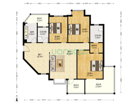 齐力碧水湾 3室2厅2卫 133平方