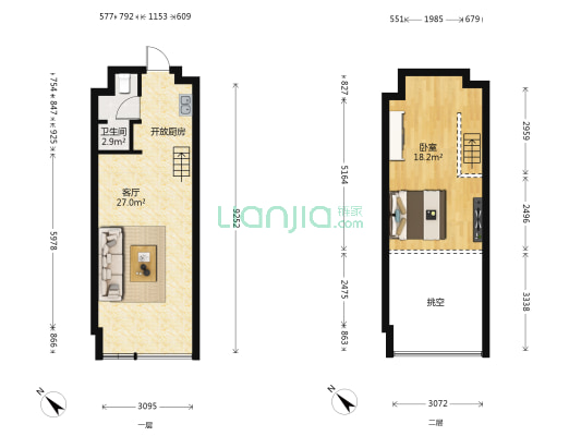 新力外滩9号 1室1厅1卫 45平方