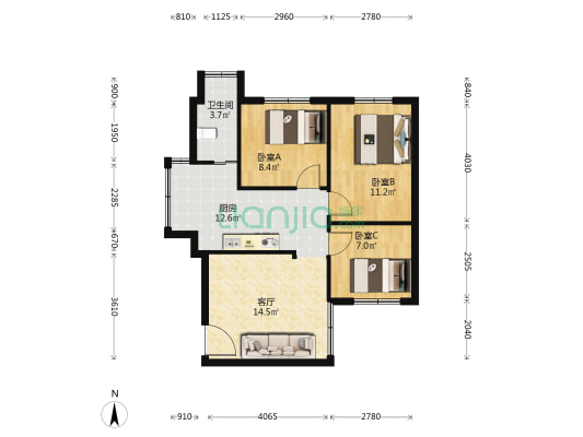 水电九局内区宿舍 3室1厅1卫 66平方