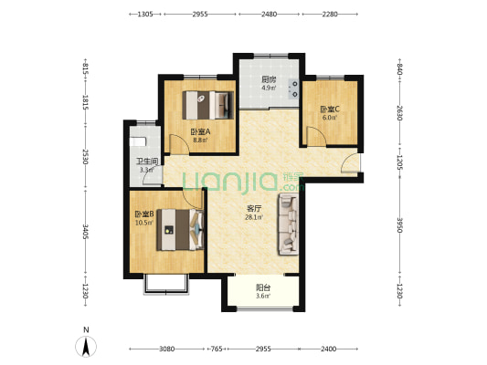 香邑溪谷一期 南北通透三居室 满二-户型图