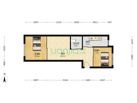阳光水郡 2室1厅1卫 65平方