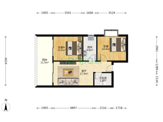 候鸟屋小区 2室1厅1卫 77平方
