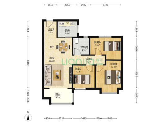 碧桂园御书园 3室1厅1卫 95平方