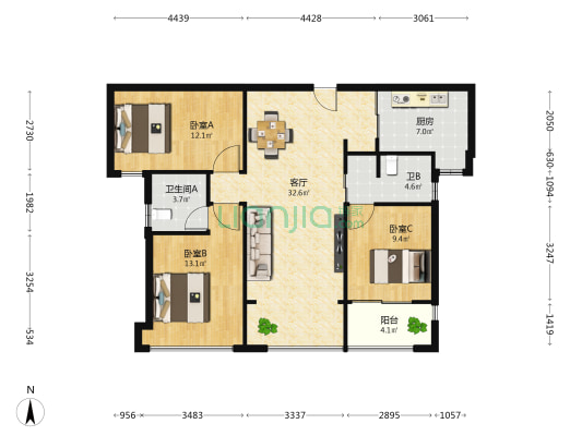 建发五缘映月 3室1厅2卫 115平方