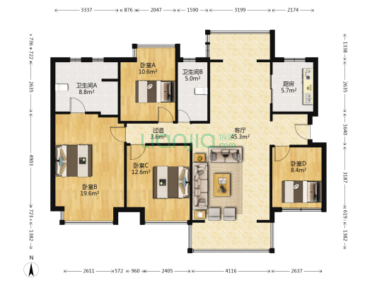 悦里 4室1厅2卫 144平方