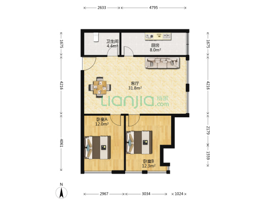 首座国际公寓 2室1厅1卫 94平方