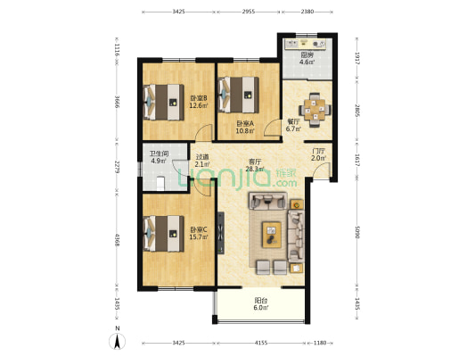 泾欣园一区 3室2厅1卫 113平方