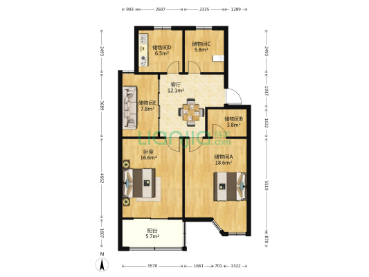 宝卿花园 1室1厅0卫 93平方