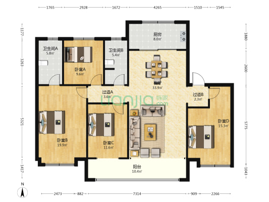 天正凤麟东院 4室1厅2卫 167平方