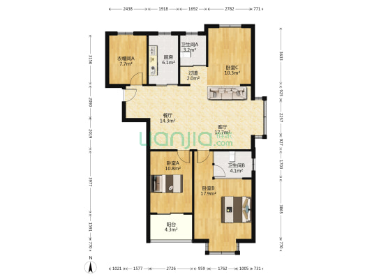 富源尚城 3室2厅2卫 128平方