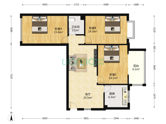西城丽舍 3室1厅1卫 102平方