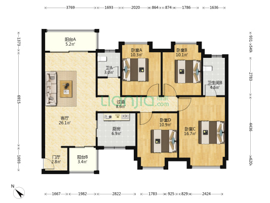华润置地·琨瑜府 4室1厅2卫 136平方