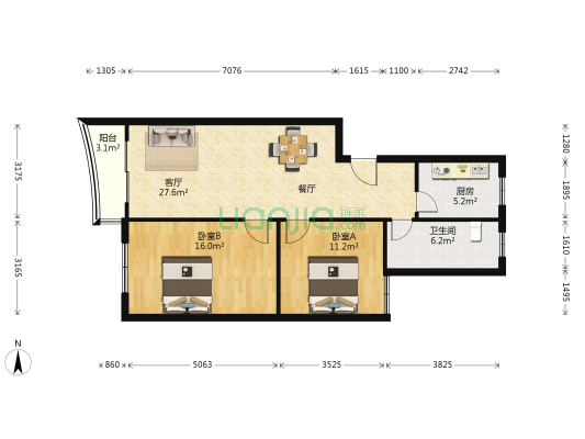 名门世家(浦东) 2室1厅1卫 82平方