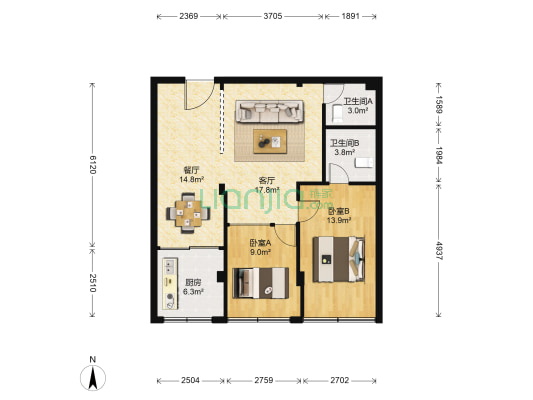 黄岙路53号 2室2厅2卫 90平方