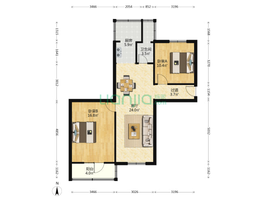 建设银行家属院 2室1厅1卫 77平方