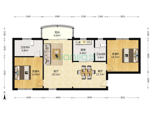 明佳苑 2室2厅2卫 116平方